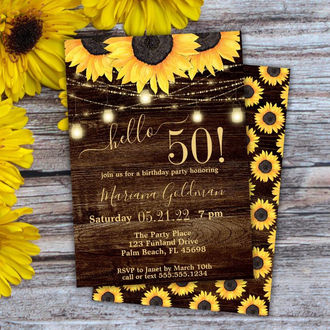 Invitation Sunflower String Lights 50e anniversaire Invit (Créateur téléchargé)