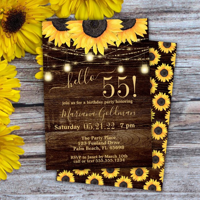 Invitation Sunflower String Lights 55th Birthday Party Invit (Créateur téléchargé)