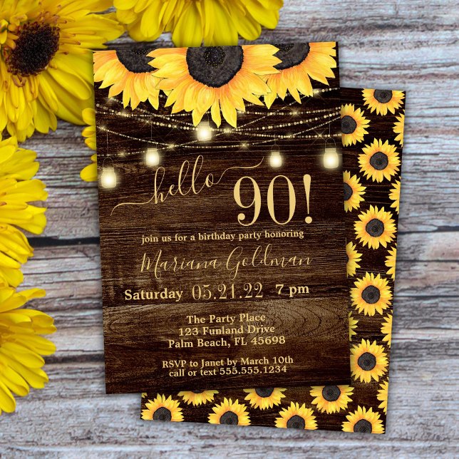 Invitation Sunflower String Lights 90e fête d'anniversaire (Créateur téléchargé)