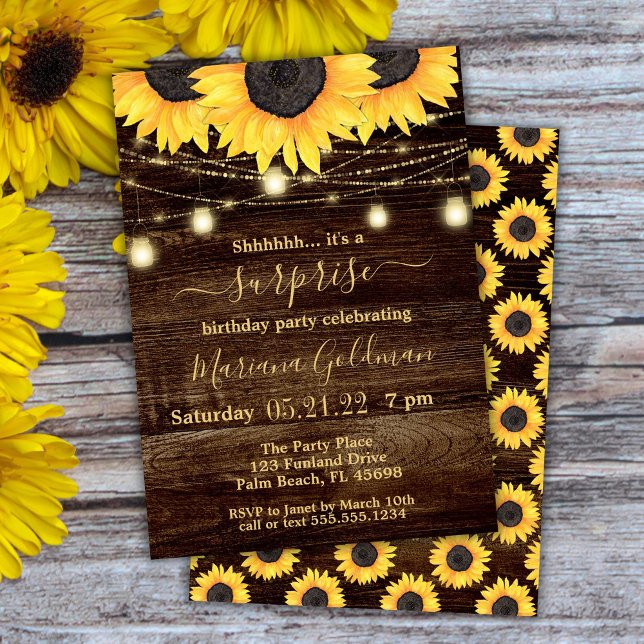 Invitation Sunflower String Lumières Surprise fête d'annivers (Créateur téléchargé)