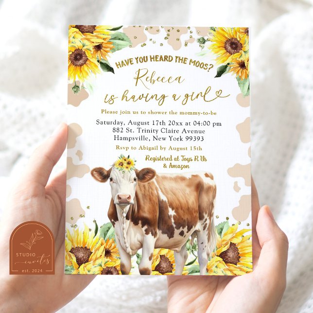 Invitation Sunflower Summer Cow Farm Baby shower fille (Créateur téléchargé)