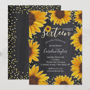 Invitation Sunflower Sweet 16 tableau de bord d'anniversaire