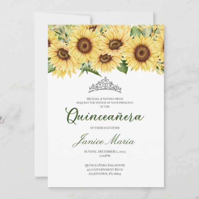 Invitation Sunflower Tiara Quinceañera (Devant)