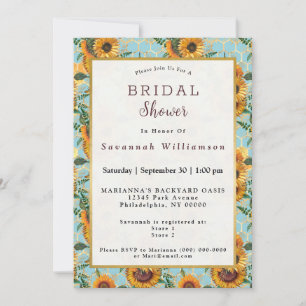 Invitation Sunflower Turquoise Honeypeb Bees Gold Fête des ma