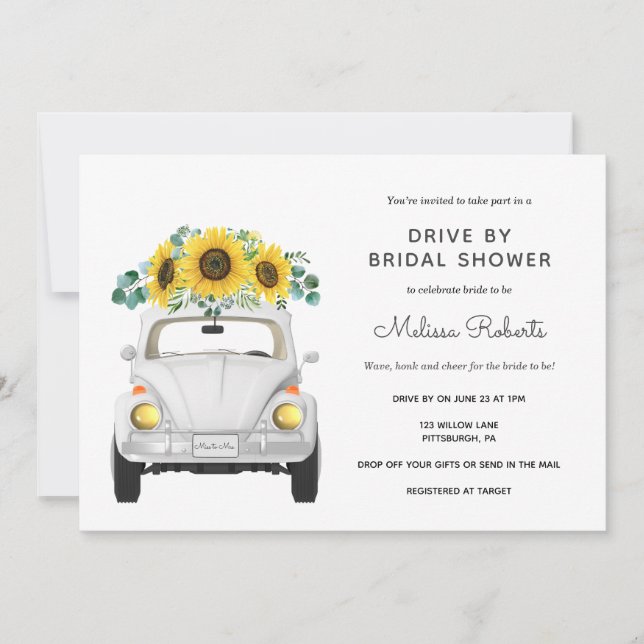 Invitation Sunflower White Voiture En Fête des mariées (Devant)