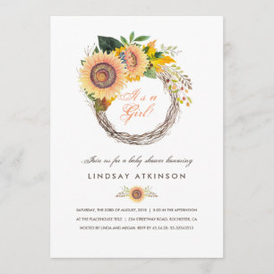 Invitation Sunflower Wreath Rustic Fall Baby shower