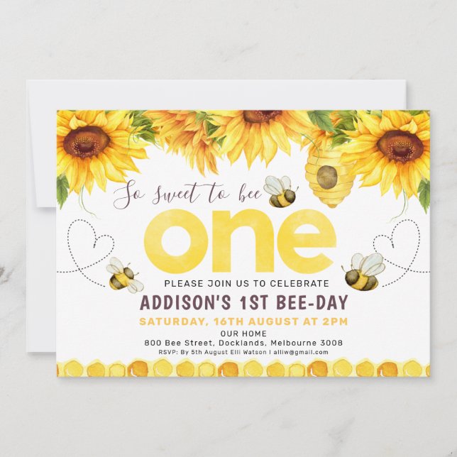 Invitation Sunflowers Bees Hearts Bee Day Premier anniversair (Devant)