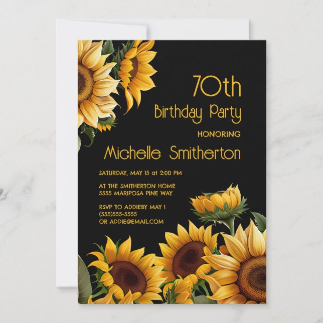 Invitation Sunflowers Black 70e anniversaire (Devant)