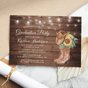 Invitation Sunflowers Cowgirl Boots Graduation Party