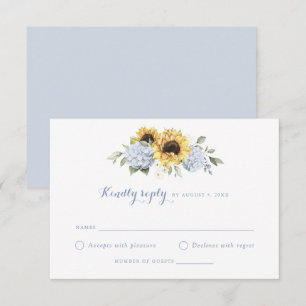 Invitation Sunflowers Dusty Blue Hydrangea Wedding RSVP