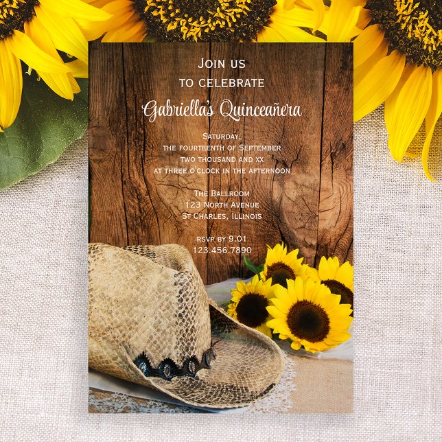 Invitation Sunflowers et Cowboy Casquette Quinceañera Barn Pa (Créateur téléchargé)