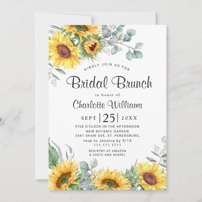 Invitation Sunflowers Eucalyptus Aquarelle Brunch nuptial (Devant)