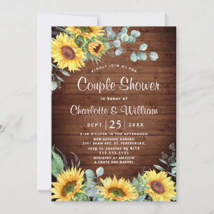 Invitation Sunflowers Eucalyptus Aquarelle Couple Douche