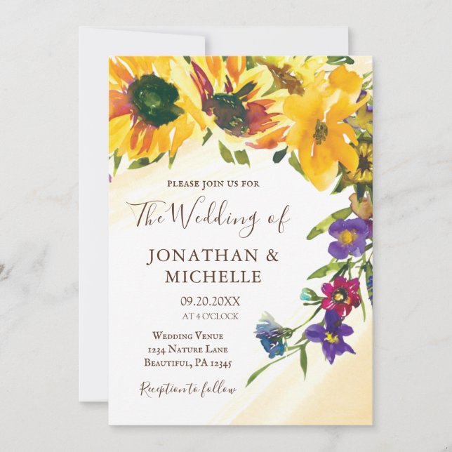 Invitation Sunflowers Fleur sauvage Floral Mariage chrétien (Devant)