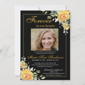 Invitation Sunflowers Green Black White Memorial Funérailles