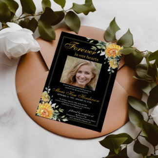 Invitation Sunflowers Green Black White Memorial Funérailles