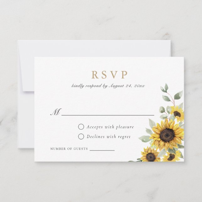 Invitation Sunflowers Greenery Gold Mariage géométrique RSVP (Devant)