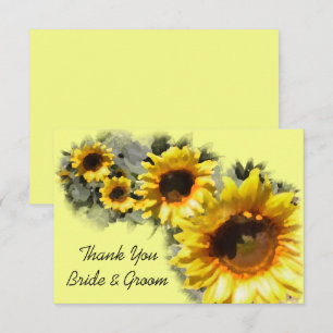 Invitation Sunflowers in the Row Mariage Flat Merci Note