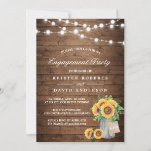 Invitation Sunflowers Mason Jar Rustic Wood Engagement Party
