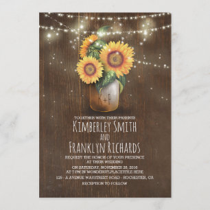 Invitation Sunflowers Mason Jar String Mariage de automne