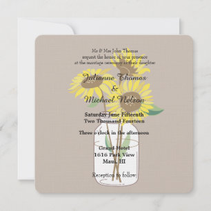 Invitation Sunflowers Mason Jars Mariage Brown