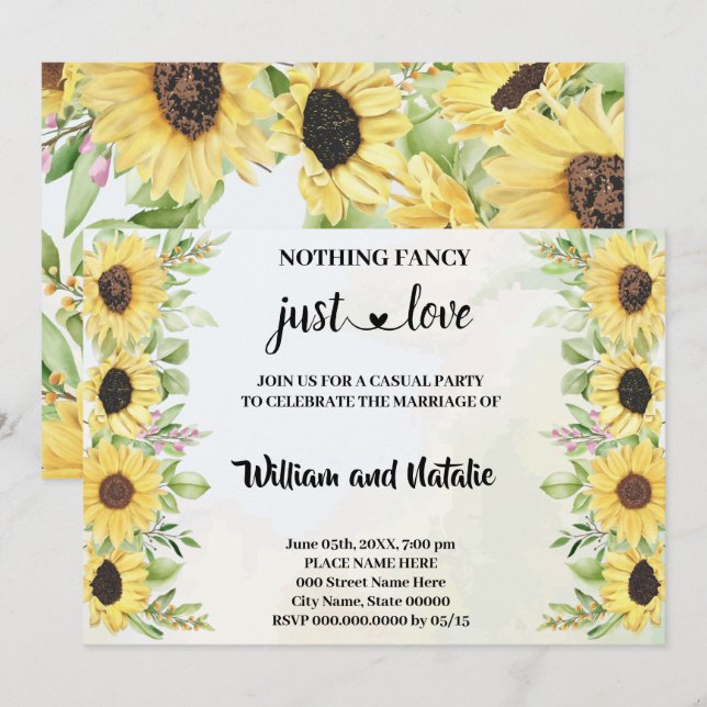 Invitation Sunflowers Nothing Fancy Just Love Elopement (Devant / Derrière)