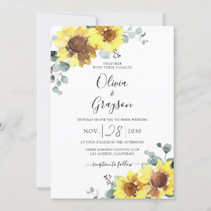 Invitation Sunflowers QR Code RSVP tout en un Mariage