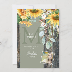 Invitation Sunflowers Rustic Photo Sage Fête des mariées