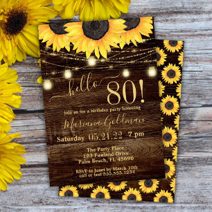 Invitation Sunflowers String Lights 80e anniversaire fêter In
