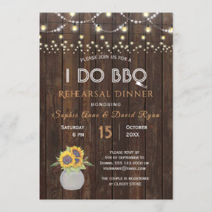 Invitation Sunflowers String Lights I DO BBQ Rehearer Dîner