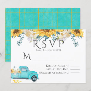Invitation Sunflowers Turquoise Vintage Truck Wedding RSVP