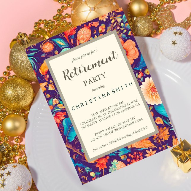 Invitation Sunny Botanical Festive Floral Retraite Party (Sunny Botanical Festive Floral Retirement Party Invitation)