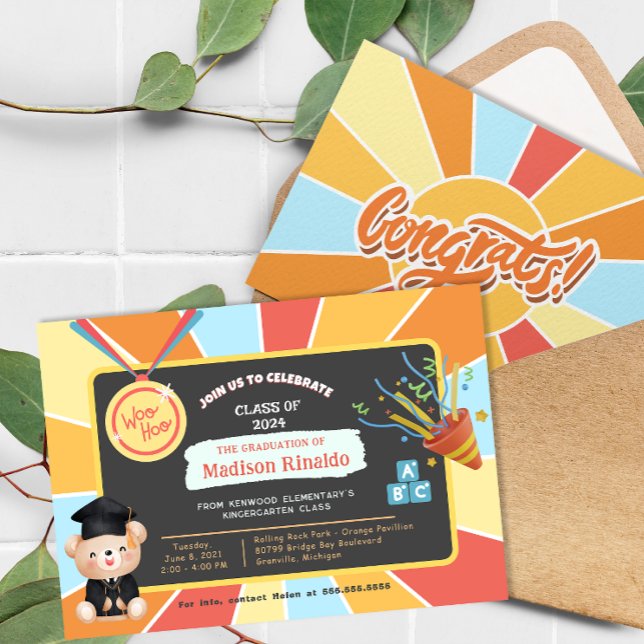 Invitation Sunray Kids Célébration de la graduation élémentai (Sunray Kids Elementary Graduation Celebration Invitation)