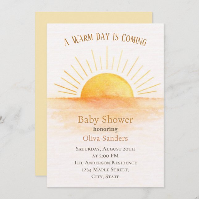 Invitation Sunrise Baby Shower Modern (Devant / Derrière)