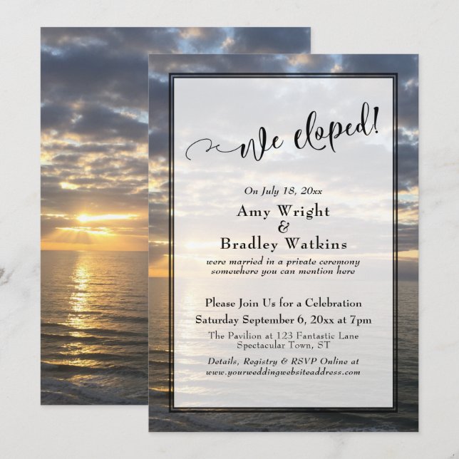 Invitation Sunrise Beach Photo Nous Avons Elopé Script Celebr (Devant / Derrière)