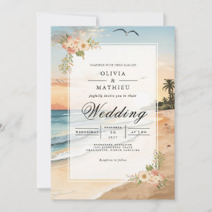 Invitation Sunset Beach Bloom Romance Mariage
