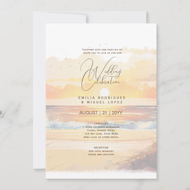 Invitation Sunset Beach Destination Mariage côtier (Devant)