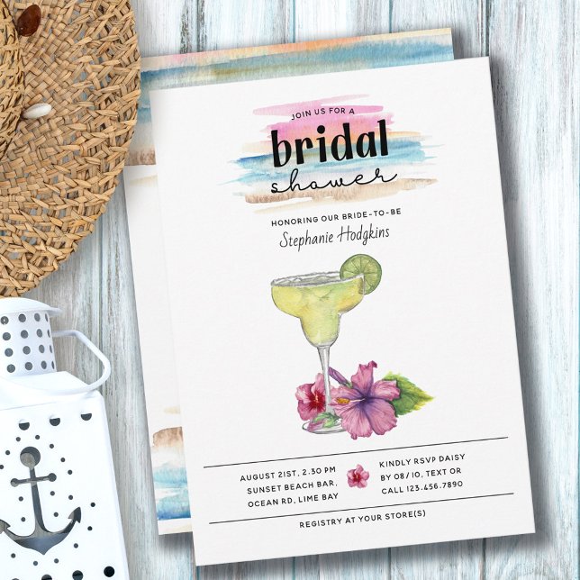 Invitation Sunset Beach Margarita et Hibiscus Fête des mariée (Créateur téléchargé)
