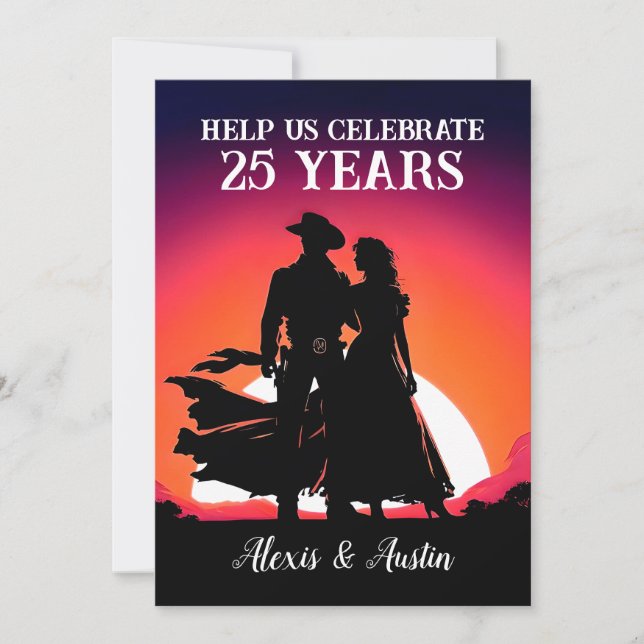 Invitation Sunset Cowboy et Cowgirl 25e anniversaire (Devant)