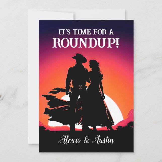 Invitation Sunset Cowboy et Cowgirl Round Up Anniversaire (Devant)