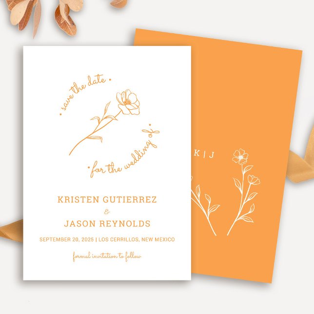 Invitation Sunset Orange Fleur sauvage Enregistrer La Date (Sunset Orange Wildflower Save The Date)