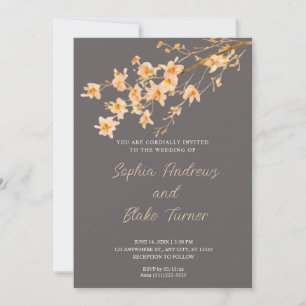 Invitation Sunset Orange Fleur sauvage Simple Grey Mariage