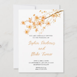 Invitation Sunset Orange Fleurs sauvages Simple Mariage blanc