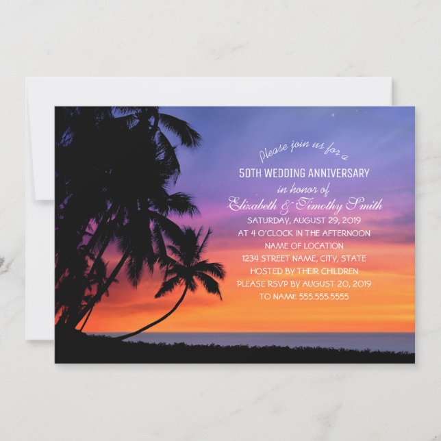 Invitation Sunset Palm Tree Beach Mariage Anniversaire (Devant)