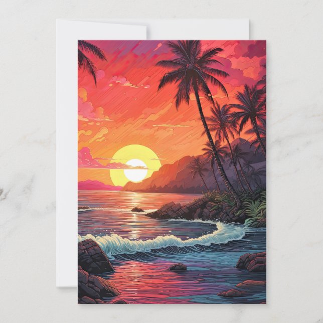 Invitation Sunset Tropical Beach Paradise Island  (Devant)