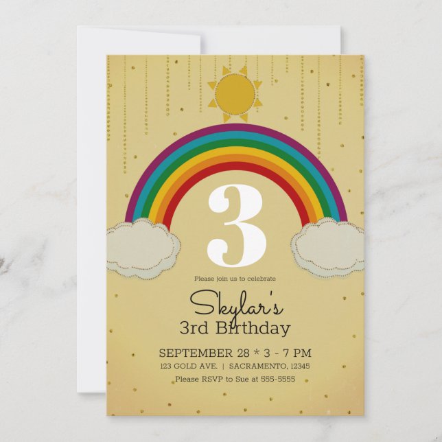 Invitation Sunshine Arc-en-ciel Jaune Gold fête d'anniversair (Devant)