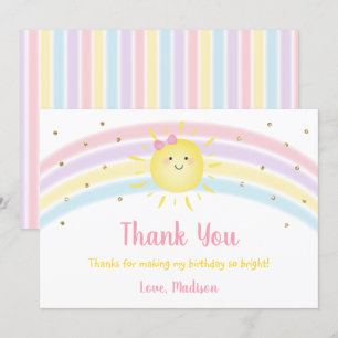 Invitation Sunshine Arc-en-ciel rose or Merci d'anniversaire