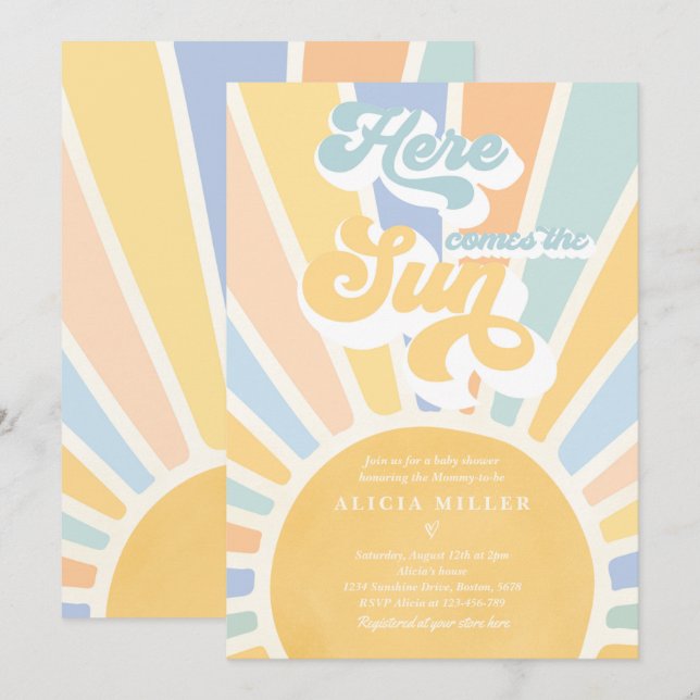 Invitation Sunshine Baby shower Boho Muet Rainbow Sunshine (Devant / Derrière)