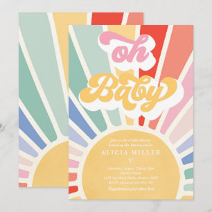 Invitation Sunshine Baby shower Boho Retro Rainbow Sunshine