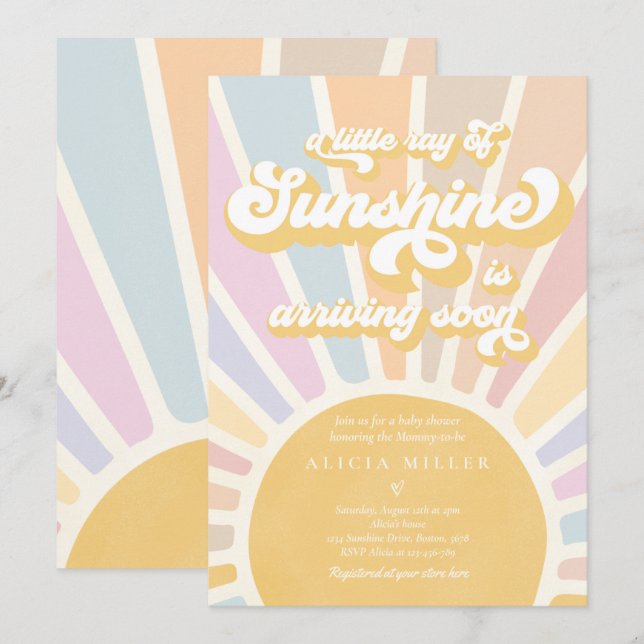 Invitation Sunshine Baby shower Boho Retro Rose Sunshine (Devant / Derrière)